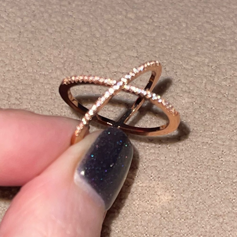 NWOT OBJKTS Jewelry rose gold plated cross ring with cz. Size 7sh. Never worn. - Picture 4 of 4